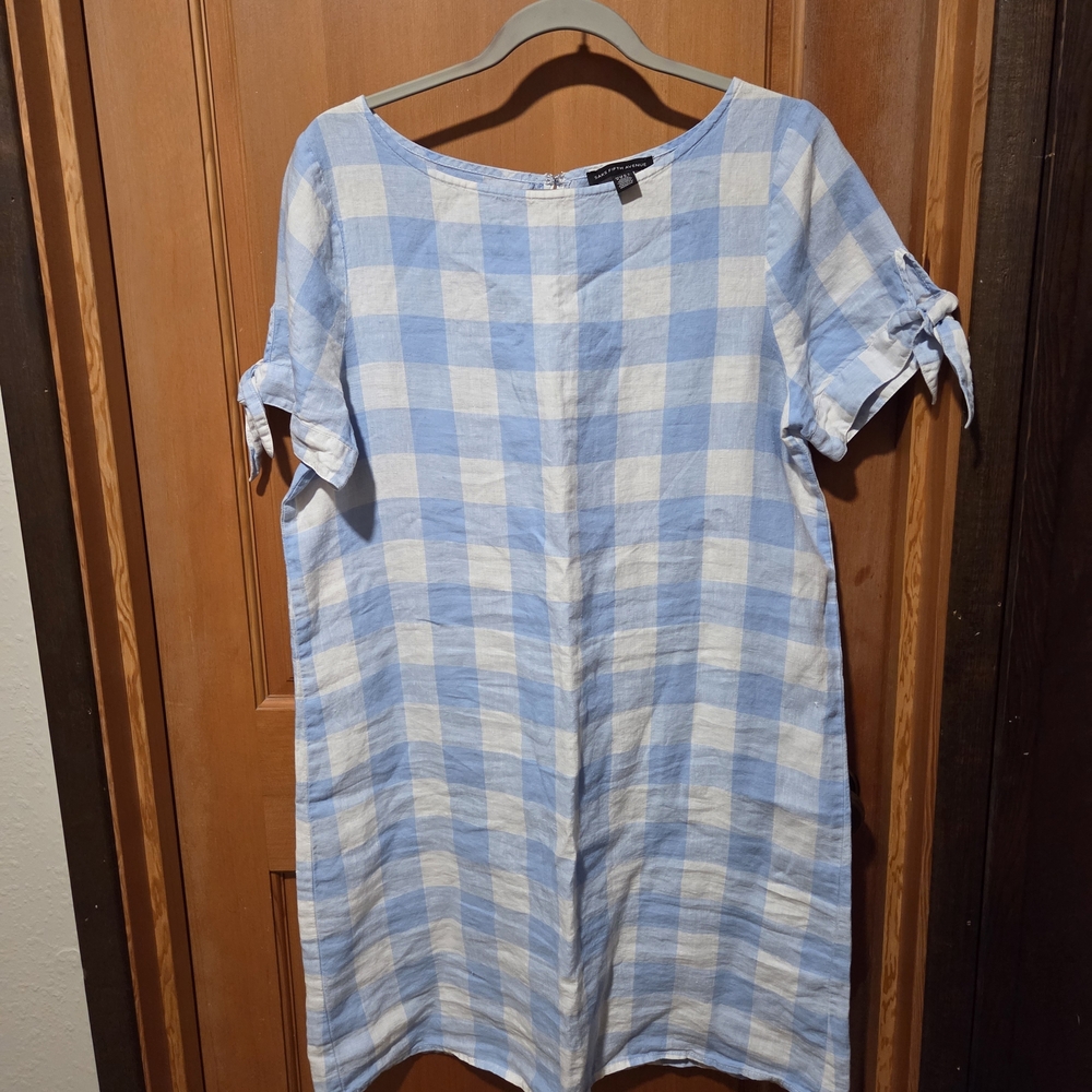 Saks Fifth Avenue Blue and White Plaid Linen Dress